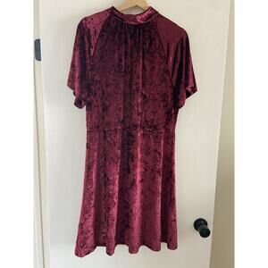 Sheila Rose Burgundy Velvet Midi Dress Tie Collar Short Sleeve Burnout XL NWT